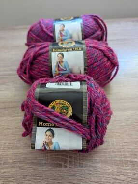 3 Skeins Lion Brand Hometown USA Yarn Phoenix Azalea, All are the Same Dye Lot